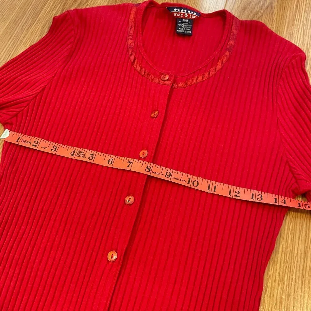 Vintage Mac & Jac Red 3/4 Sleeve Button-Up Cardigan - M - Picture 6 of 11